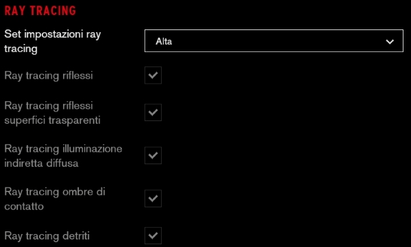 Control Ray Tracing Menu