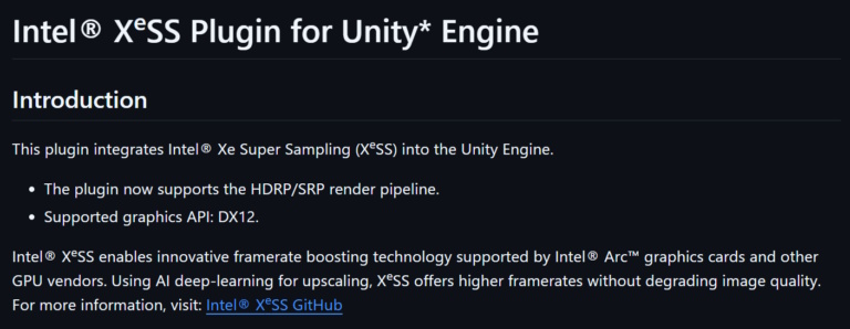 Intel XeSS in Unity