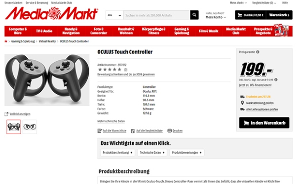 Oculus Touch su Media Markt