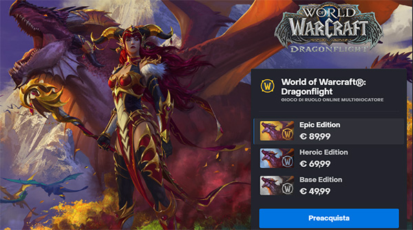World of Warcraft Dragonflight disponibile al preorder: prezzo e versioni